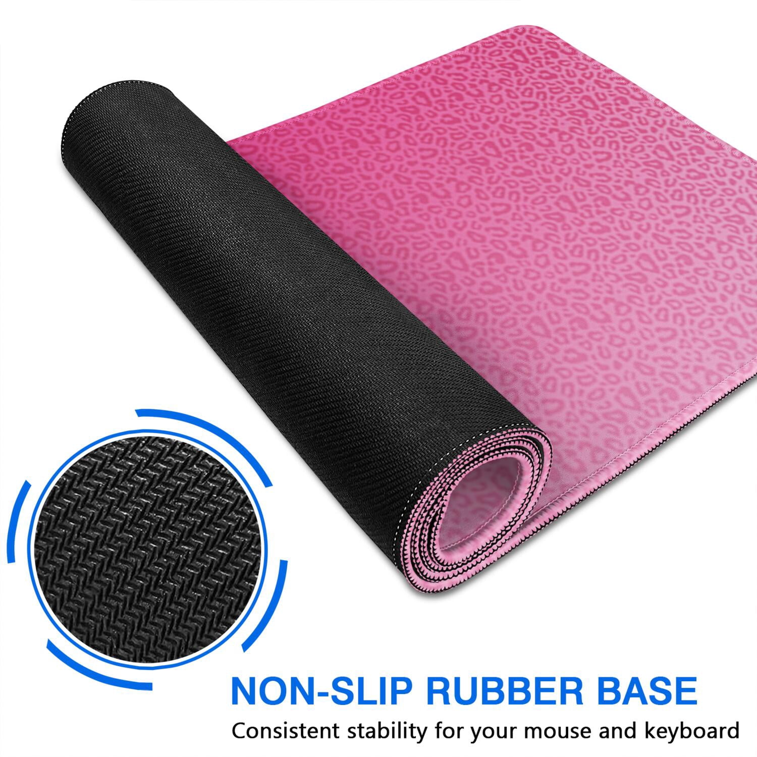 Long Mouse Pads for Desk,Pink Gradient Leopard Print Desk Mats on Top Of Desks, Desk Mouse Pad Extra Large with 3mm Non-Slip Base and Stitched Edge for Gaming,Office,Work,Home 47.3"x23.6"