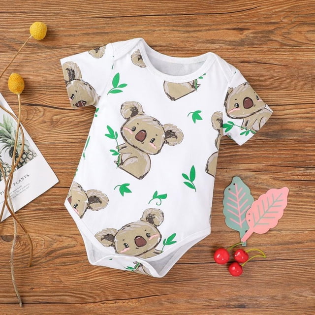 Infant Baby Girls Boy Short Sleeve Cartoon Print Rompers Kids Bodysuit Jumpsuit Newborn Clothes
