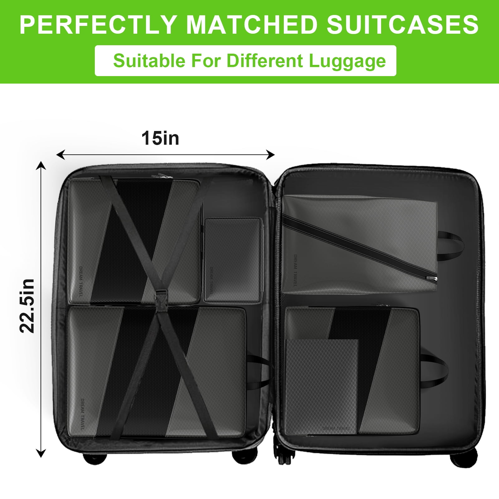 My Travel Dream 6Pcs Compressible Packing Cubes,Nylon Luggage Packing Organizers for Travel Accessories Space Saving Travel Bags for Carry On, Lightweight Laundry and Shoe Bag