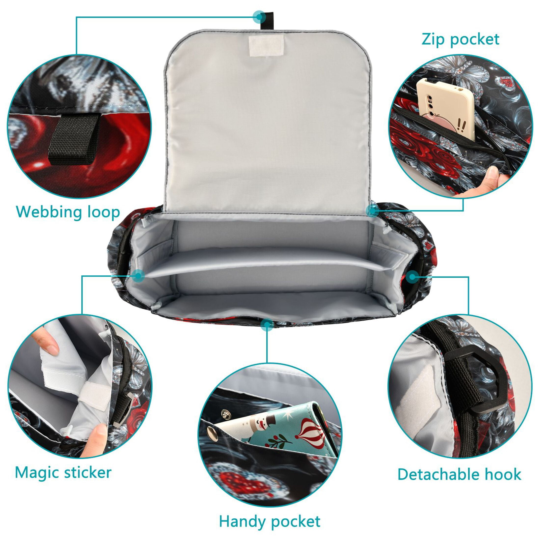 DIXRUYEE Stroller Organizer Passionate Petals Printed
