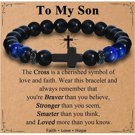 Men Gifts Cross Bracelet Gifts Birthday, Christmas, baptism Anniversary Christian Stone Bracelets For Son, Grandson, Brother, Husband