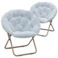 thumbnail image 7 of LiteHaven 2 Pieces Round Folding Faux Fur Saucer Chair for Bedroom Living Room Dorm Foldable Metal Frame Oversized Large Comfy Furry Padded Soft Lounge Lazy Cozy Moon Chair for Adults,Pink, 7 of 7