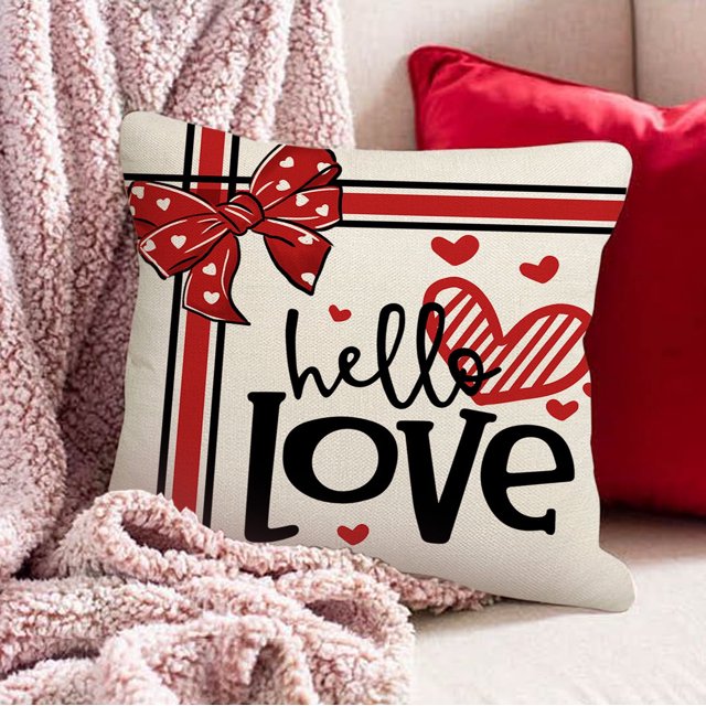 Fundas de almohada DcGZvy, tamaño estándar, de lino, 45 x 45 cm, decorativas, estilo bohemio, con estampados de San Valentín y cuadradas.
