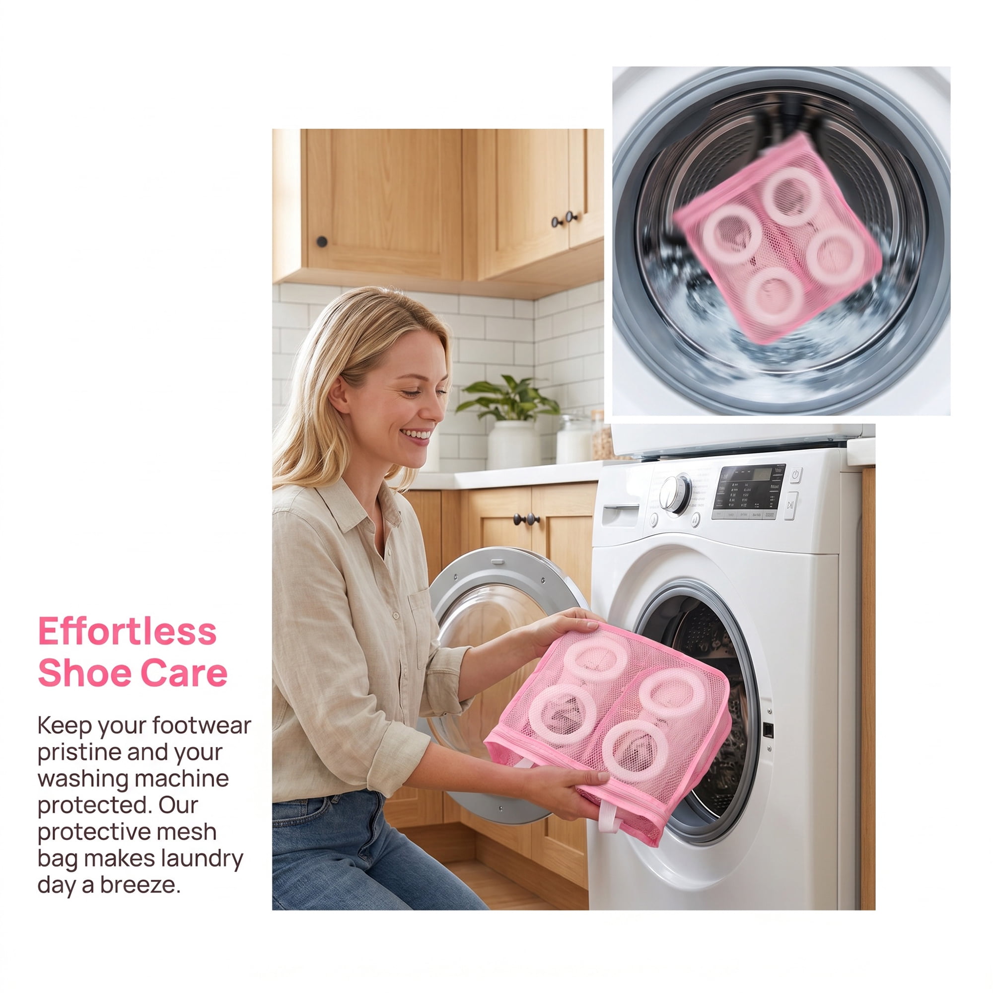 Unique Bargains 1 Pack Polyester Mesh Laundry Shoe Bag for Washing Machine Pink 11"x9.6"