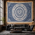 thumbnail image 6 of Blue and Cream Floral Mandala in Navy Blue, Serene Boho Bohemian Wall Art for Art Lovers, Bedroom Decor Housewarming Gift Tapestry Wall Hanging for Bedroom, Living Room and Dorm, 6 of 7