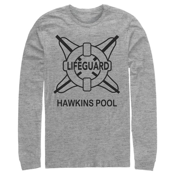 Netflix Men's Stranger Things Hawkins Lifeguard Long Sleeve Shirt Athletic Heather Small