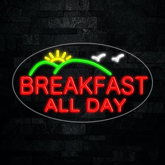 Breakfast All Day LED Neon Sign 28"L x 16"H #34575