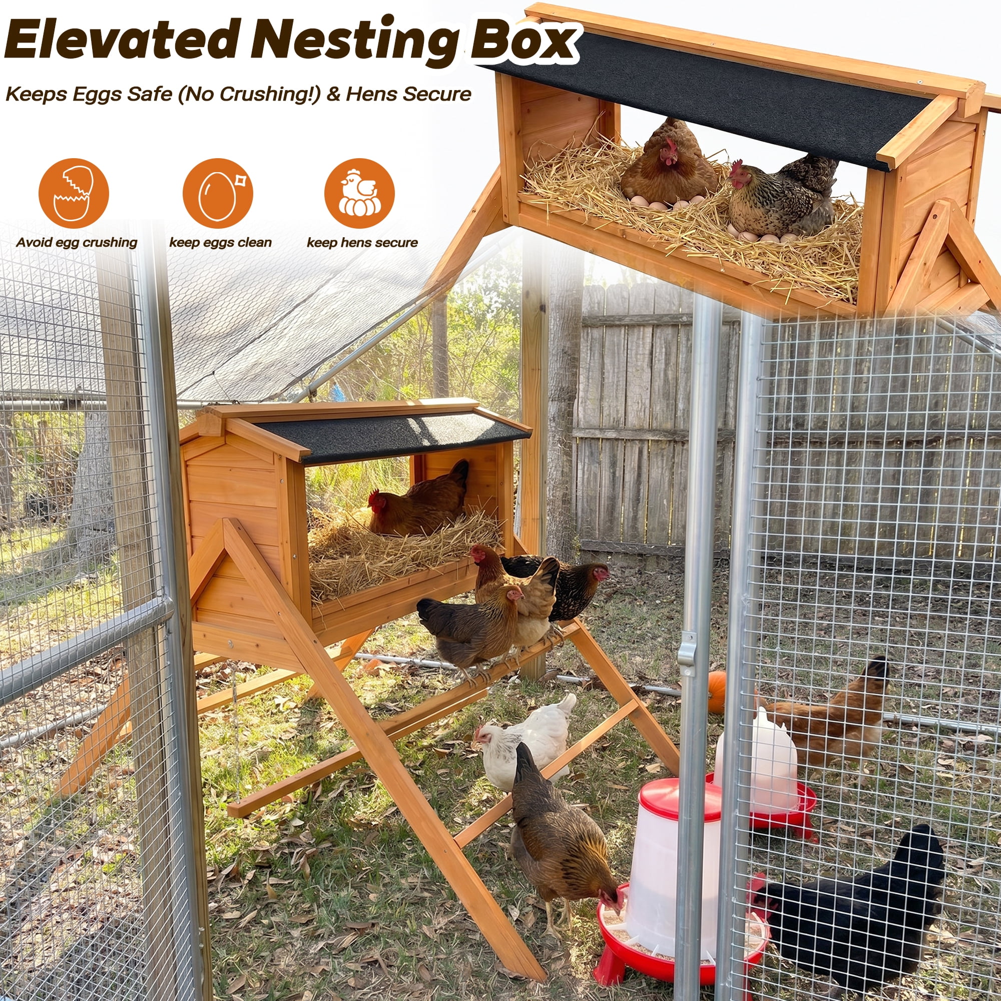 Wooden Chicken Nesting Box with Asphalt Roof, Perch and Swing, Waterproof Poultry Nesting House for Chicken Coop