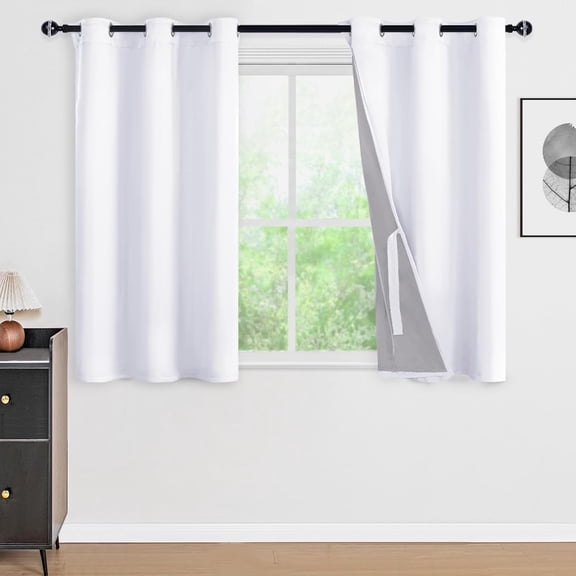 LKYUHGS-100% White Blackout Curtains for Bedroom with Black Liner, Double Layer Thermal Insulated Noise Reducing Grommet Window Curtain Drapes with Tiebacks for Small Window 42 x 54 Inch, 2 Panels