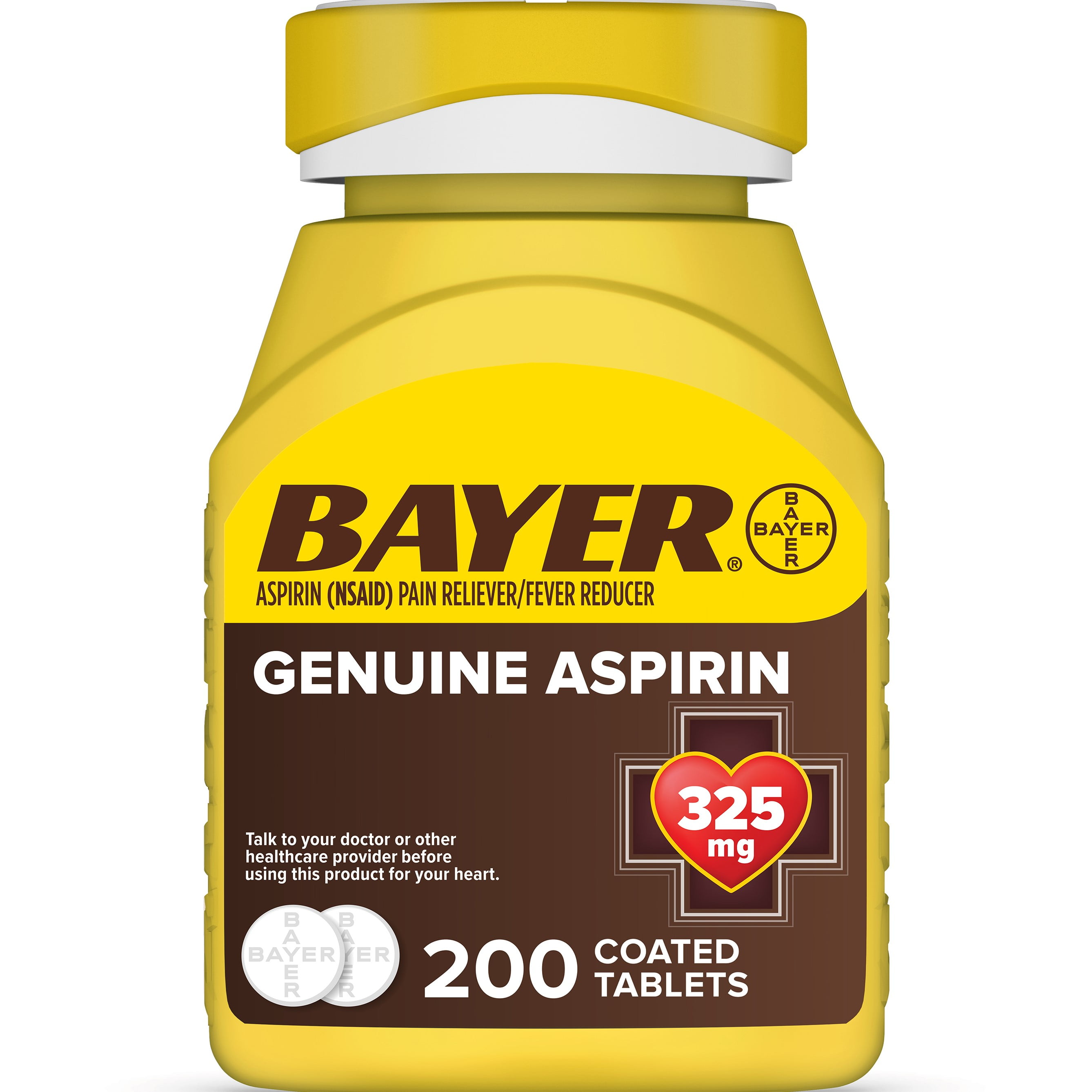 Genuine Bayer Aspirin Pain Reliever/Fever Reducer Coated Tablets, 325 mg, 200 ct