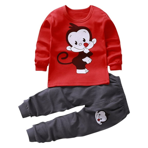 Mikilon Fall Thermal Outfit Sets for Kids Size 3 Months-6 Years Solid Color Graphic Button-Up Sweatshirts Elastic Waist Baggy Pants Comfortable Clothing Sets