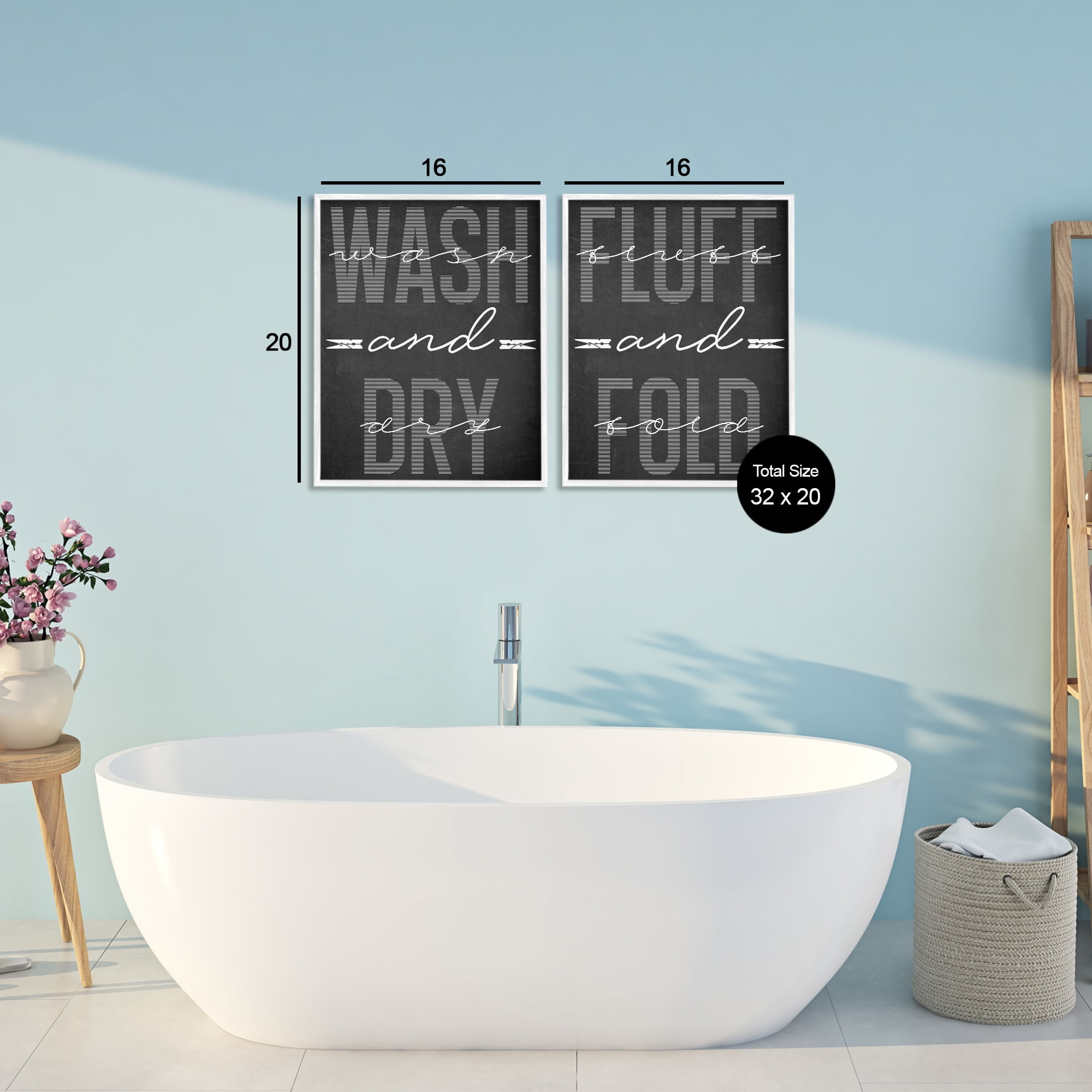 Laundry Words in Black 2 Piece White Framed Giclee Art Set, design by Marcus Prime