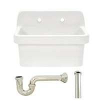 Kingston Brass KGPKWS2419176 Doriteal 24-Inch Ceramic Single Bowl Wall Mount Kitchen Sink with Strainer in White/Polished Nickel