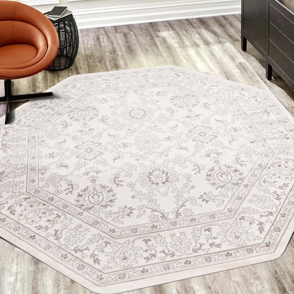 Unique Loom Charlotte Collection Area Rug - Carmel (5' 3" Octagon Ivory/Light Brown)