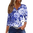 thumbnail image 2 of Women's Casual Short Sleeve Shirts 3/4 Sleeve Y2K Fashion Gradient Print Tee Summer Loose Top, 2 of 5