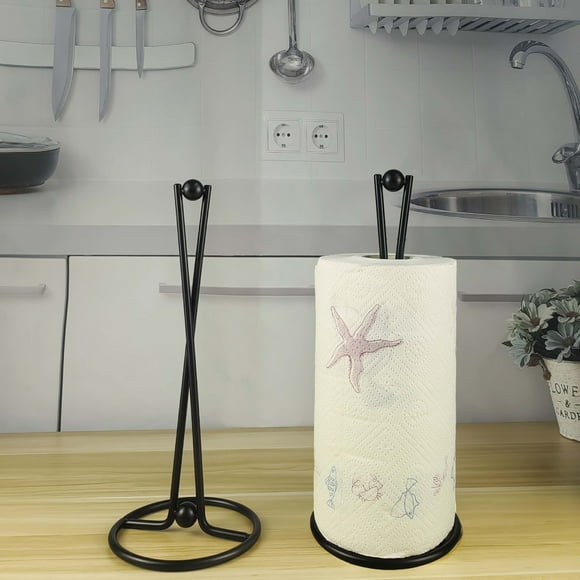 EGNMCR Kitchen Gadgets Vertical Wrought Iron Roll Paper Holders Black Hourglass Shaped Tissue Holders Bathroom Kitchen Table Roll Paper Holders Desktop Storage Rack Roll paper holder
