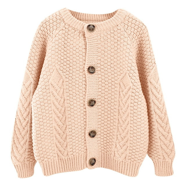 MIASHUI Cardigan pour Tout-Petits Garçons Filles Col Rond Bouton Veste Tricotée, Rose, 4-5 Ans