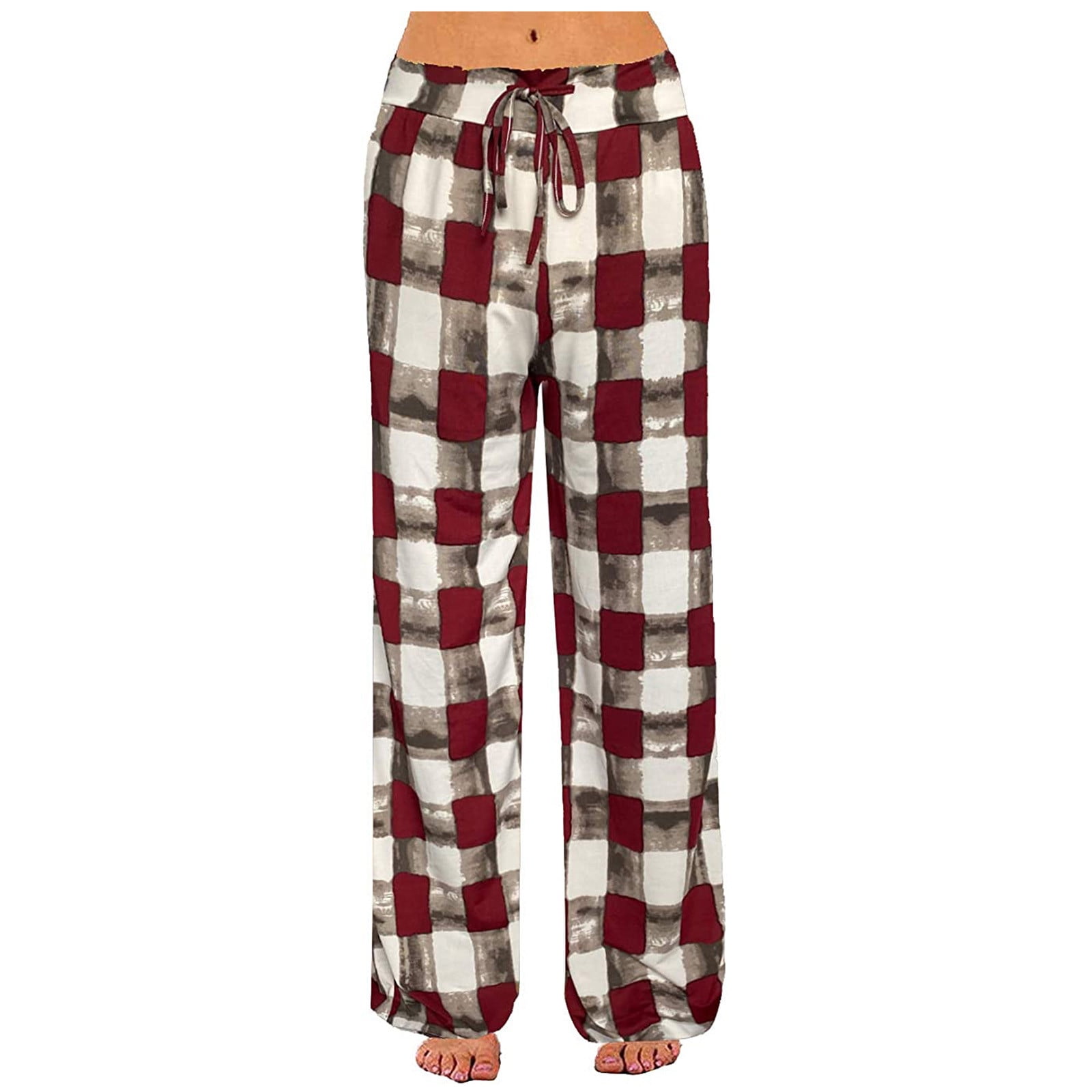 Pants for Women Clearance Women's Comfy Stretch Plaid Lounge Pants Wide