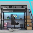 thumbnail image 4 of Mirightone Metal Loft Bed with Desk, Lights, and Storage Shelf - Queen, Black, 4 of 8
