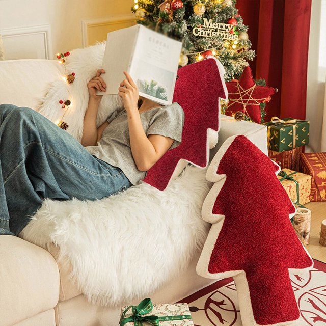 Cojín para árbol de Navidad | Decoración lumbar de sofá fellicado flokado | Rojo Verde | Cojín decorativo para Navidad | Accesorio festivo único para el hogar | 27,56x19,69x4,72 in | 1 pieza