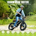 thumbnail image 2 of 20"x 4.0 Fat Tire Electric Bicycle,1000W Peak Motor E-Bike Adults, 65 Miles Electric Bike with 20mph,Dual Shock Absorber, 7-Speed,, 42V 10.4Ah Removable Battery, 2 of 7
