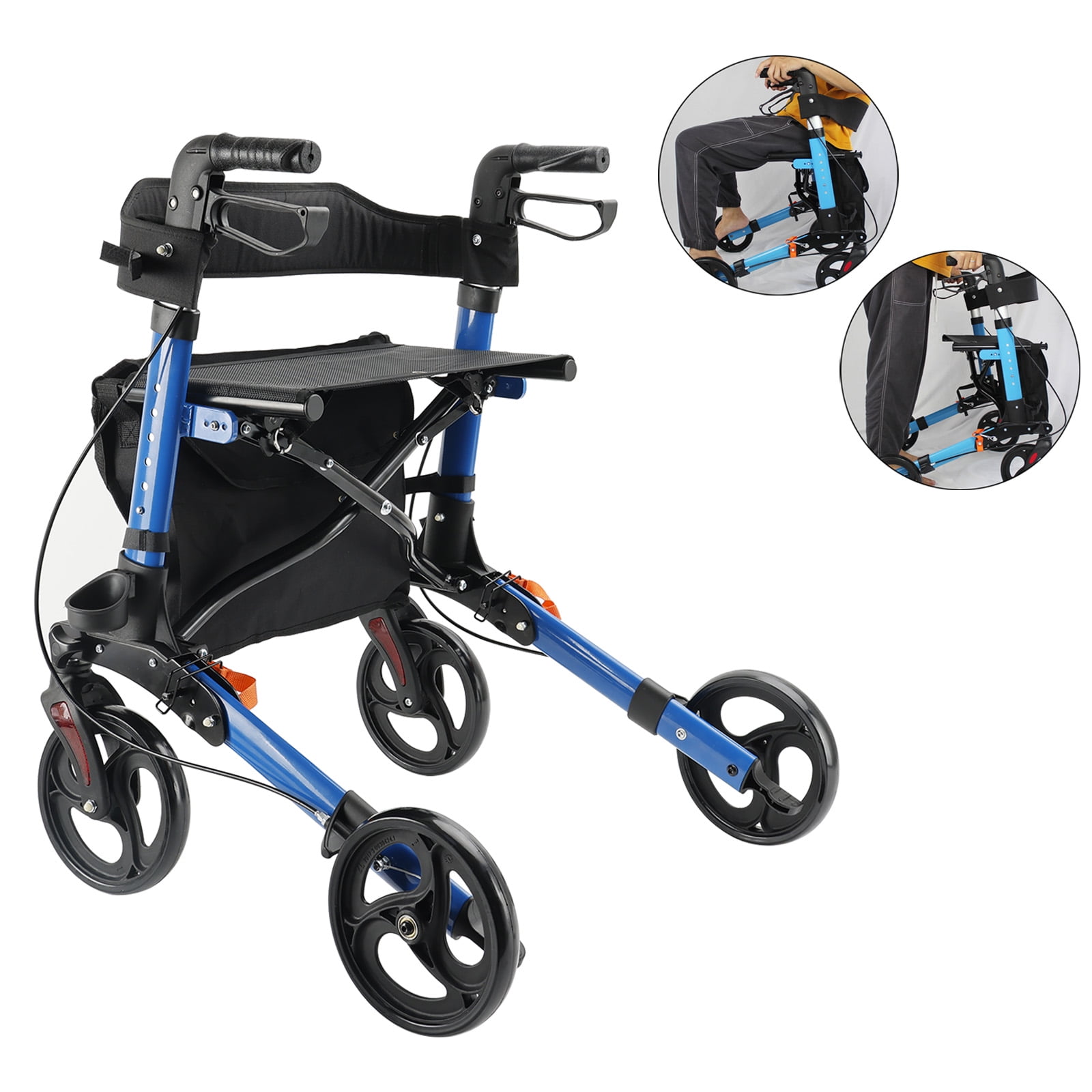 Lightweight Foldable Rollator Walker - 6-Level Adjustable Seat, 8-Wheel Compact Design - Versatile Mobility Aid for Various Heights