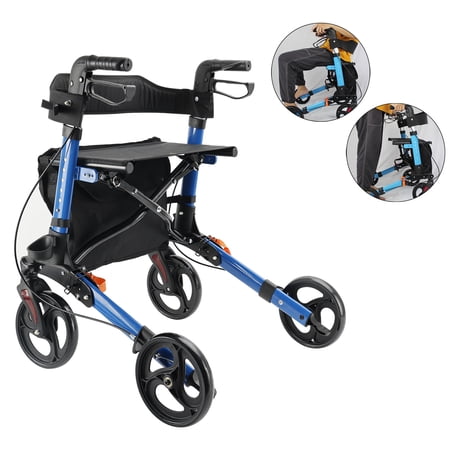 Lightweight Foldable Rollator Walker - 6-Level Adjustable Seat, 8-Wheel Compact Design - Versatile Mobility Aid for Various Heights