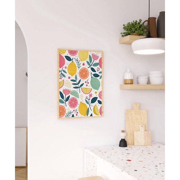 Colorful Kitchen Wall Art Fruit Illustration Modern Design Lemon Lime Grapefruit Picture Fresh Decoration Dining Room Office, Unframed Poster