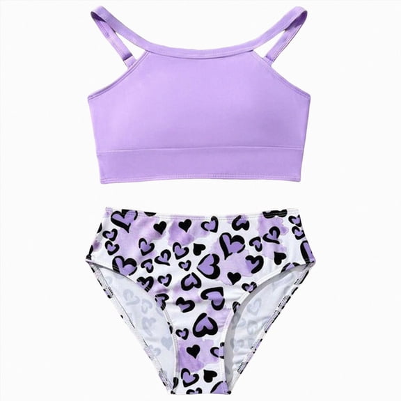 Ymyiu Tankini Swimsuits for Girls Girls Swimsuits Bikini Set Kids Bathing Suit Bikini Top Two Piece Girls' Swimwear Size 7-8 Years (Purple,7-8 Years)