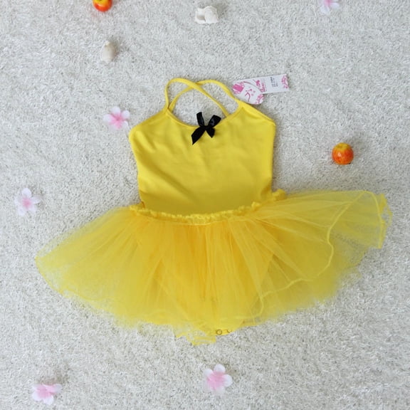 FRSASU Girl's Ballet Tutu Dress Leotard Dance Dresses with Tulle Skirt Toddler Ballerina Outfit for Class Performance 3-11 Years Yellow
