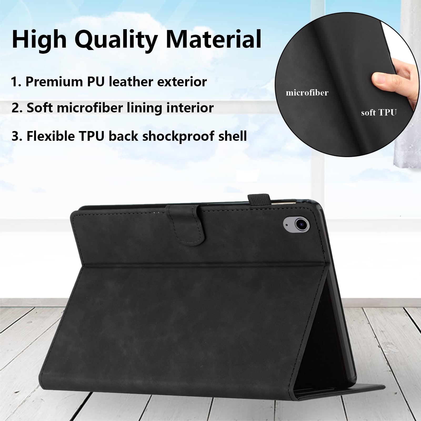 Allytechgroup for iPad (A16) 11th Generation 11 inch Case 2025 with Stand/Pencil Holder/Card Pockets/Magnetic Closure Smart Embossed Palm Tree PU Leather Folio Wallet Cover, [Auto Wake/Sleep], Black