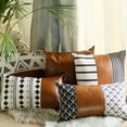 thumbnail image 4 of Boho Set of 4 Handcrafted Decorative Throw Pillow Cover Vegan Faux Leather Solid 12" x 20" Brown Lumbar for Couch, Bedding, 4 of 5