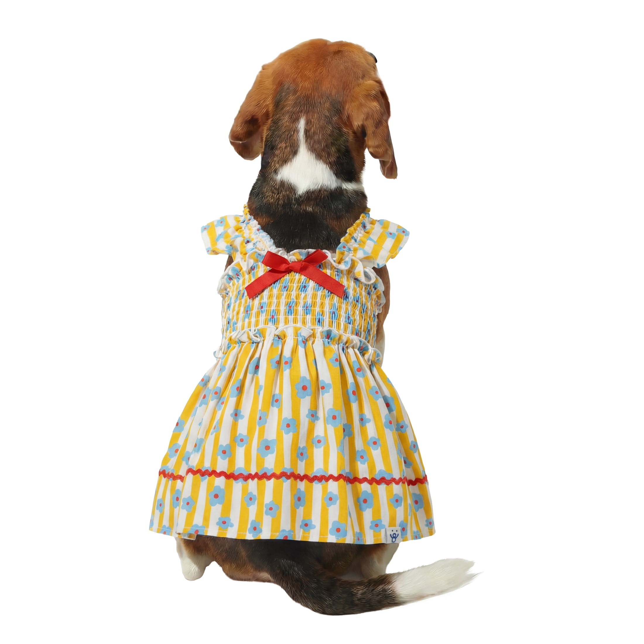 Oodles Yellow Floral Ruffled Retro Spring Dog Dress, Medium