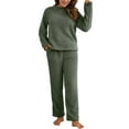thumbnail image 1 of Innerwin Ensemble de Pyjama en Polaire pour Femmes 2 Pcs Couleur Unie Col Rond Chaud Sherpa Vert Armée TG, 1 of 4