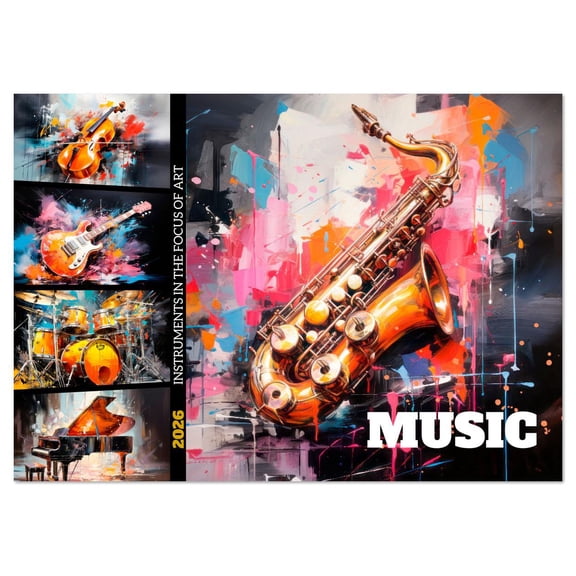 MUSIC Instruments in the focus of art (Monthly Wall Calendar 2026 16.5 x 23.4 (open)), CALVENDO 14 Month Calendar