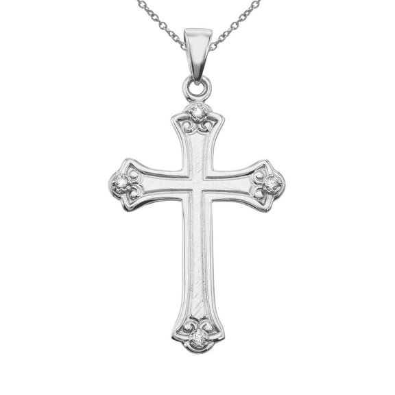 14K White Gold Diamond Cross Pendant with 18" Chain
