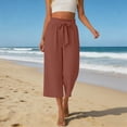 thumbnail image 2 of KHONTS Capri Pants for Women Wide Leg Summer Capris Pant Palazzo Loose Fit Casual Trousers with Pockets Brick Red S, 2 of 4