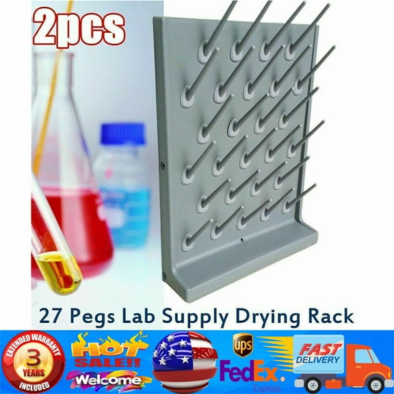 2PCs Lab Supply Wall Desk Drying Rack 52 pegs/27 Pegs Cleaning Equipment Grey PP