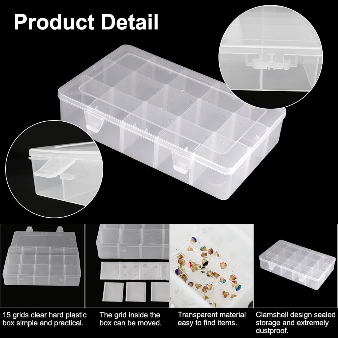 Organizer box, clear, 11x6x2-inches with 15 compartments. Sold