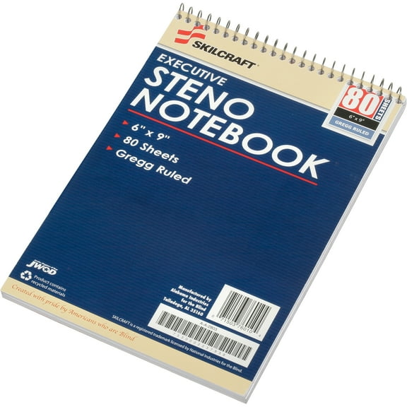 Skilcraft Steno Notebook, Exec.,Gregg-Ruled,80 Sht/Pad,6"x9",12/PK,WE - NSN2237939