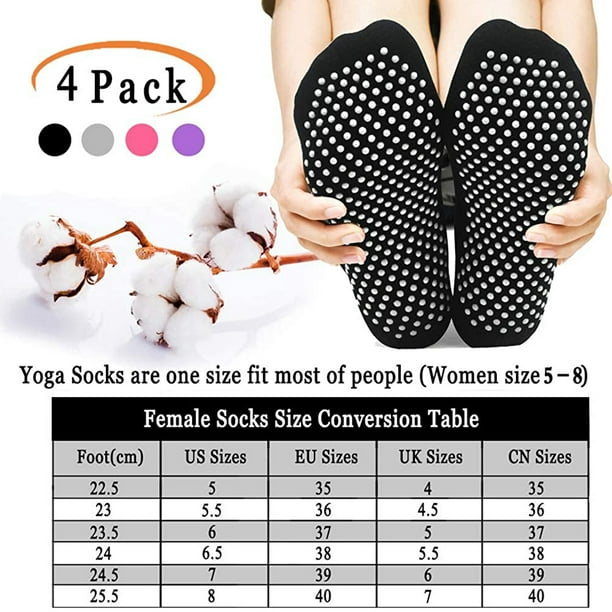 EIMELI 4 Pairs Sticky Grips Socks For Women Yoga Trampoline Socks Wood  Floors Non Skid Slip Barre Ballet Cushioned Sole Grip Socks