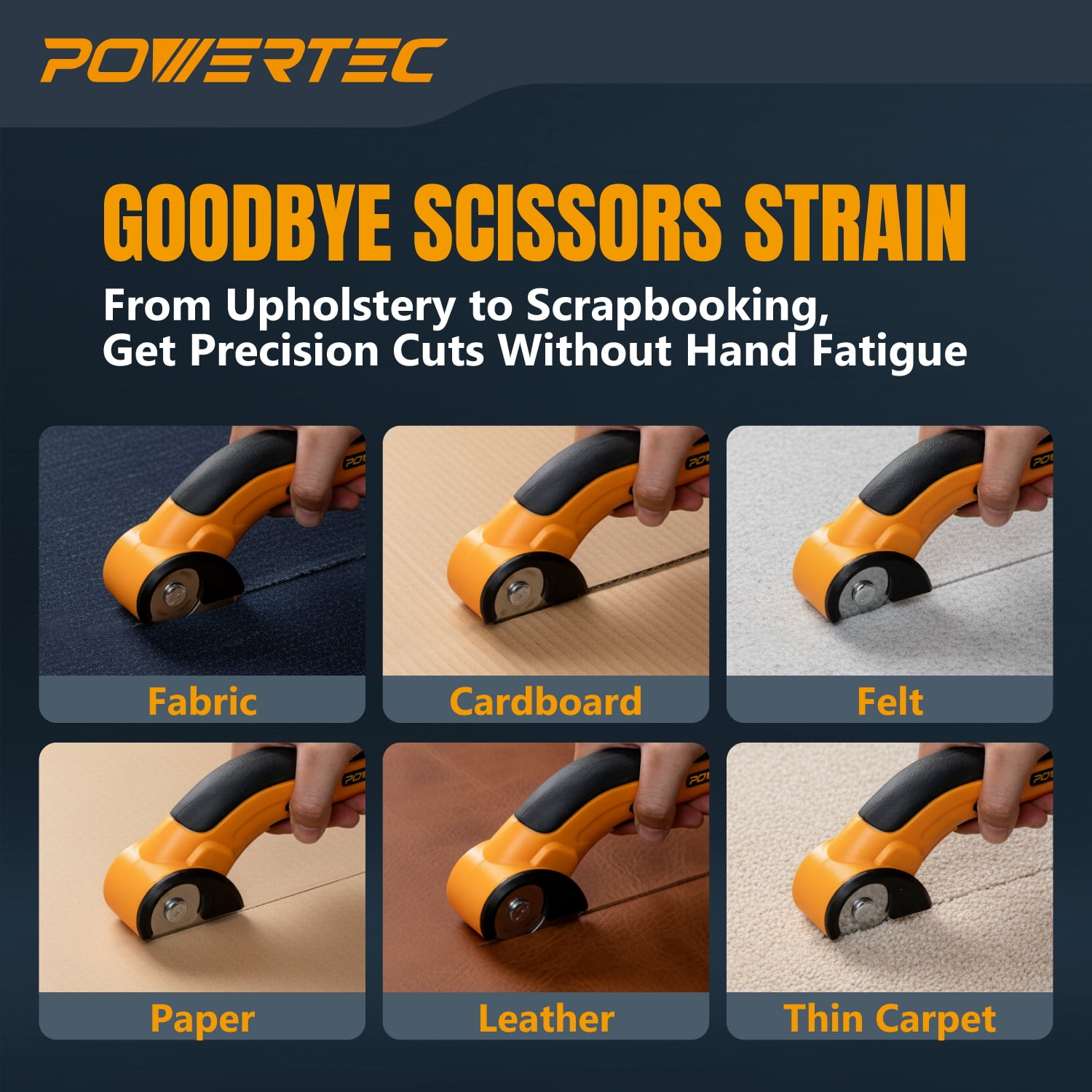 POWERTEC Cordless Electric Scissors – 3.6V Rechargeable Fabric, Cardboard & Carpet Cutter with Fast USB-C Charging, Safety Lock, and Extra Blade for DIY, Crafting & Upholstery (ESS3600)