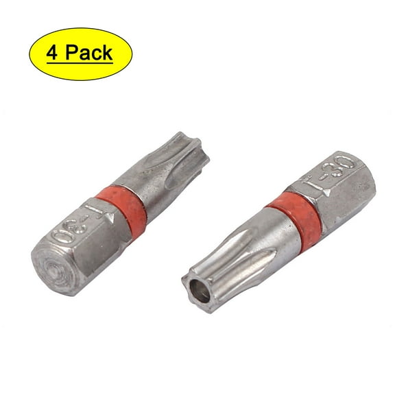 Unique Bargains Hex Shank Magnetic T30 Torx Security Screwdriver Bit Gray 4pcs