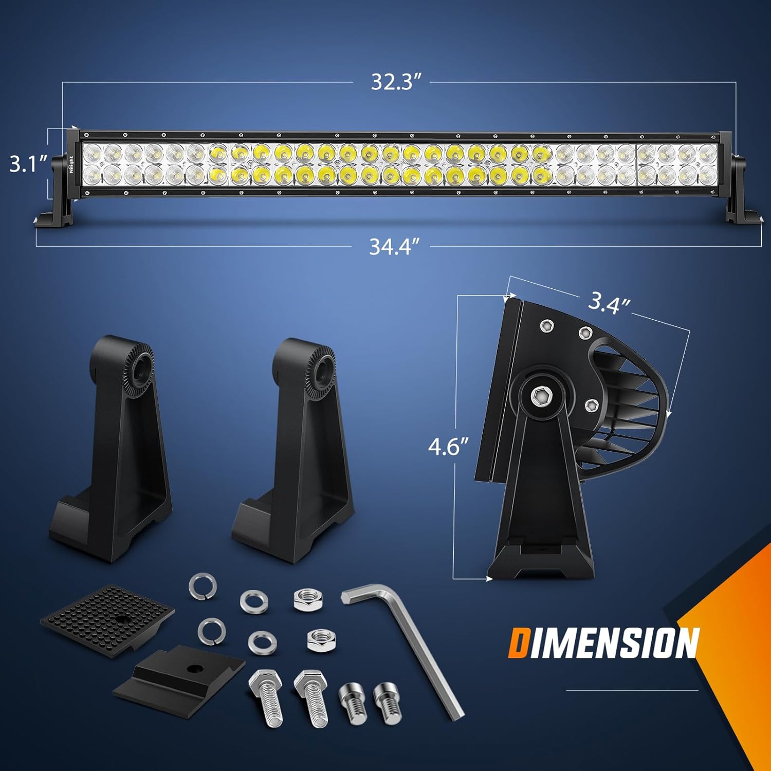 Nilight 32inch 180W Spot Flood Combo Led Light Bar 2Pcs 18W 4Inch Spot Led Pods Driving off Road Lights with 14AWG Wiring Harness Kit-3 Leads for Van Car Pickup Golf Cart ATV UTV SUV Truck Boat