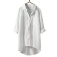 thumbnail image 4 of White Womens Tops Muslin Blouse Women's Cotton Linen Long Sleeve V Neck Elegant Shirt Tops Loose Oversize Linen Blouse Down Lightweight Shirt Blouse Shirts for Women, 4 of 4