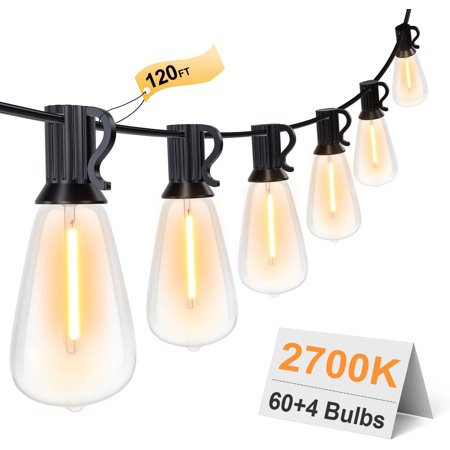 "120FT Outdoor String Lights, Waterproof Patio Lights with 64 Shatterproof ST38 Hanging Bulbs, 2700K for Backyard, Gazebo, Porch & Garden Decor"