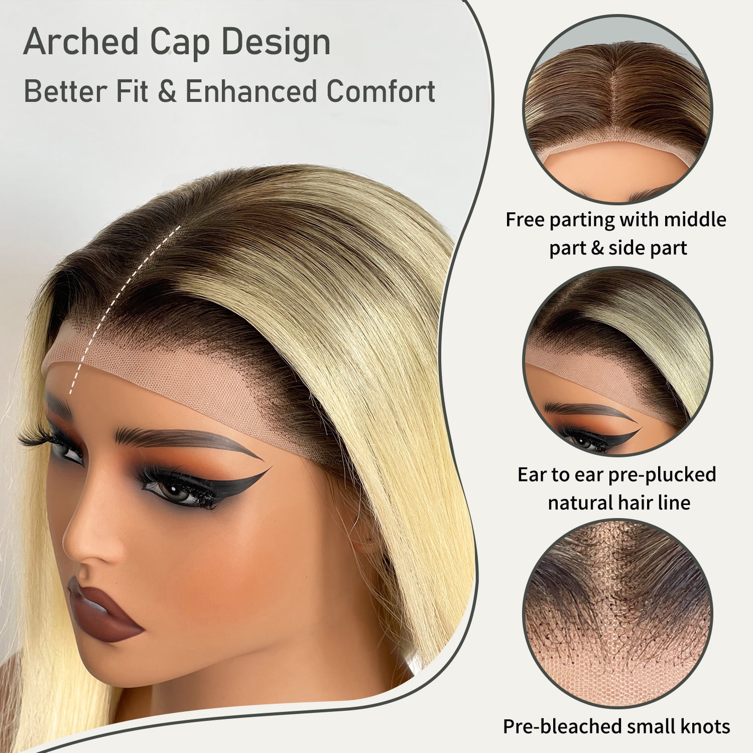 Blonde Wig Human Hair 4/613 Lace Front Human Hair Wigs For Women Ombre Brown Blonde Pre-plucked 180% Density Body Wave Human Hair Wig 13x4 HD Transparent Frontal Wig Virgin Hair 22 Inches