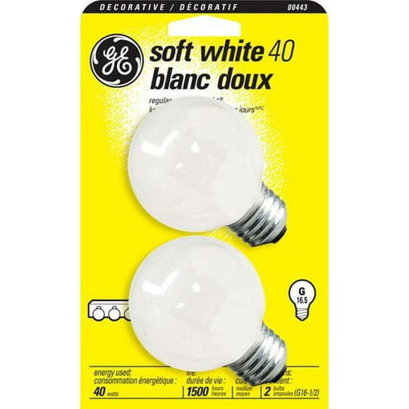 GE Soft White 40W G16.5 2pk