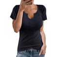 thumbnail image 2 of Womens Casual V Neck Button Down Blouses Long Sleeve Solid Color Slim Fit Knit Tunic Tops, 2 of 4