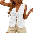 thumbnail image 2 of Women's Tank Tops Solid Color Deep V-Neck Tank Top with Floral Cutout and Tie-Front Detail Boho Style Lazy Slim Fit Daily Casual Outing Business Layering, 2 of 7